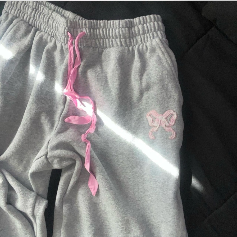 LoveShackFancy Gray Track Pants with Pink Accents - Picture 2 of 3